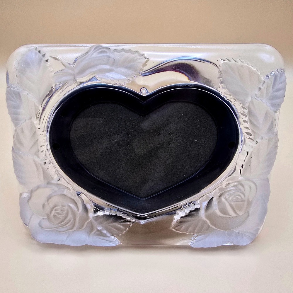 Home Beautiful Crystal Japan Heart Picture Frame Frosted Rose Floral 5.5x4.5